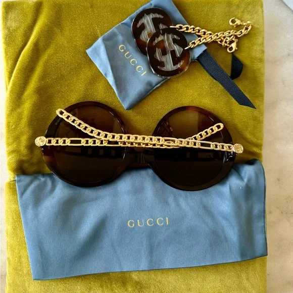 NWT GUCCI 56 mm Brown Multi Sunglasses with logo charms. - Picture 3 of 14